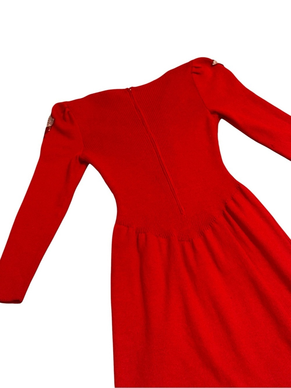 VINTAGE women’s PATS SANDLER red cinch waist v neck sequin long sleeve dress - Picture 5 of 8